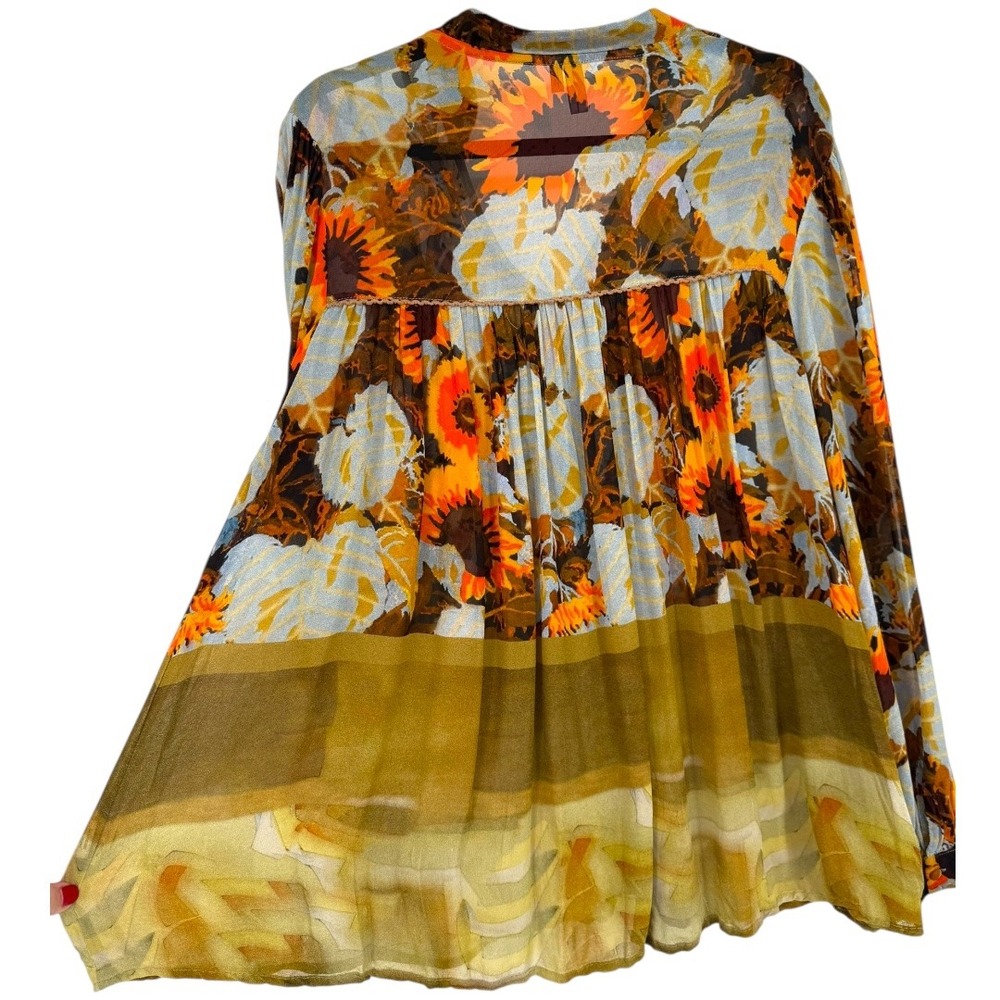 Blank London Floral Sunflowers Print Long Sleeve V Neck Sheer Blouse Top Size 1X - Picture 12 of 16